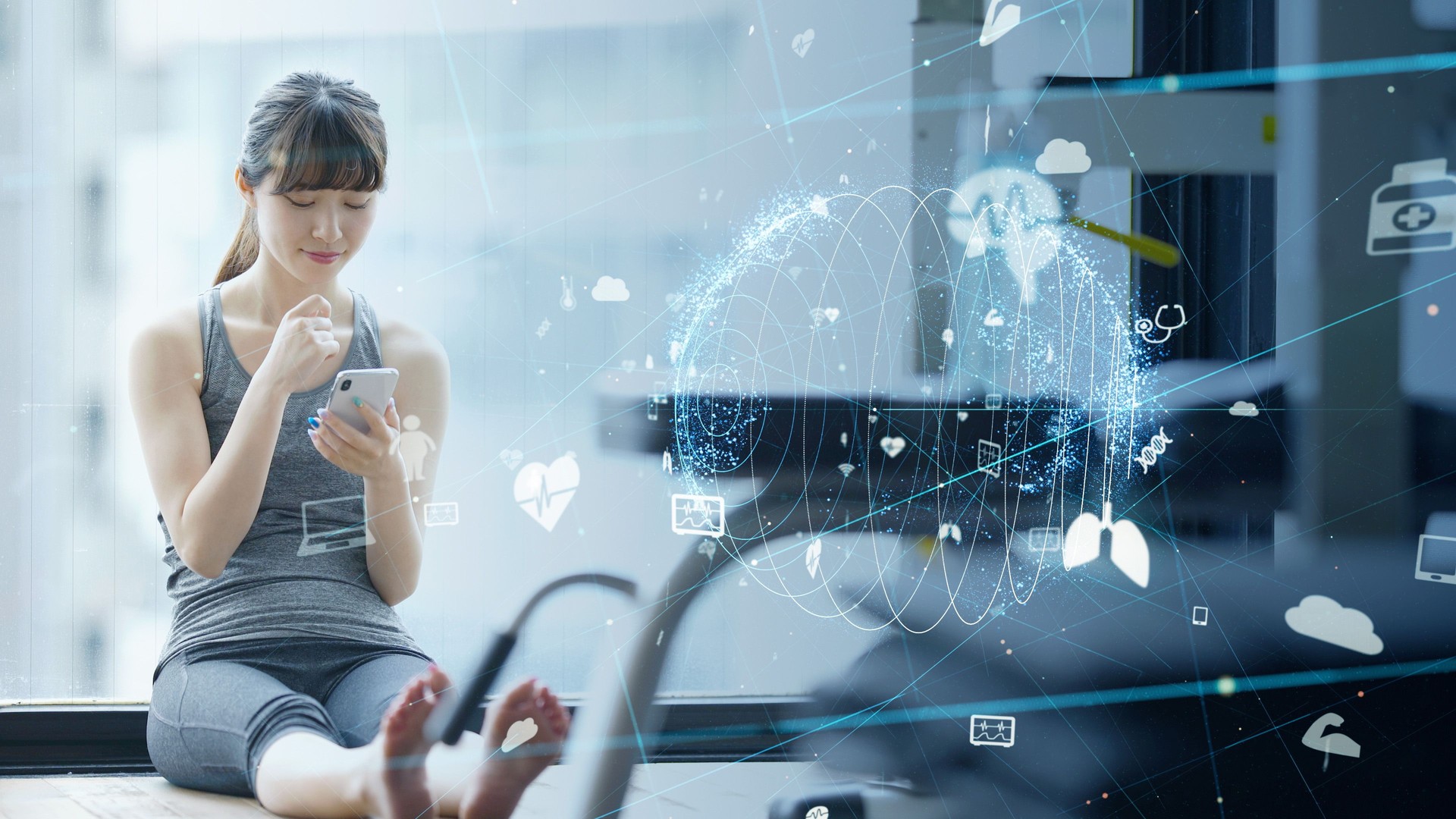 Health care technology concept. Asian girl using a smart phone.